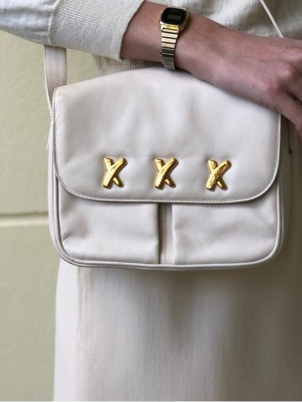 Vintage Paloma Picasso Purse Cream Leather Crossbody Bag